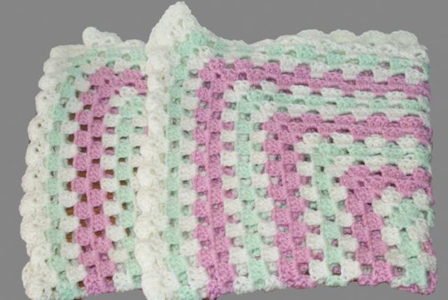 Crochet Baby Afghan, Pink Mint Granny Square Blanket, Handmade - image 1