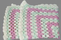 Crochet Baby Afghan, Pink Mint Granny Square Blanket, Handmade