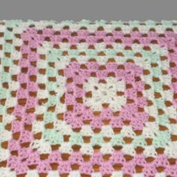 Crochet Baby Afghan, Pink Mint Granny Square Blanket, Handmade - thumbnail 4