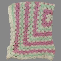 Crochet Baby Afghan, Pink Mint Granny Square Blanket, Handmade - thumbnail 2