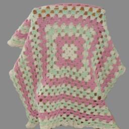 Crochet Baby Afghan, Pink Mint Granny Square Blanket, Handmade - thumbnail 3