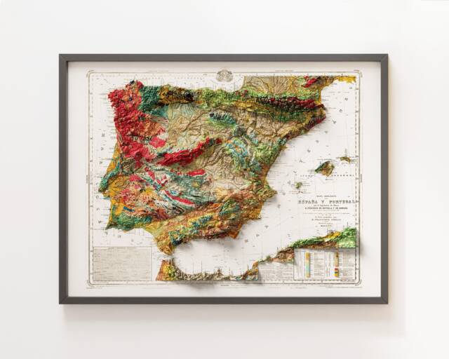 Geological Map Of Spain & Portugal - C.1879 - Vintage Shaded Relief - image 1