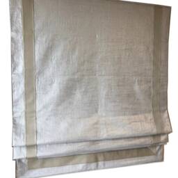 Linen Blend Roman Shade, Shimmer Silver Medal With Taupe Trim, Custom Window Treatment - thumbnail 3