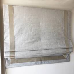 Linen Blend Roman Shade, Shimmer Silver Medal With Taupe Trim, Custom Window Treatment - thumbnail 2