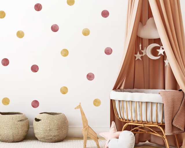 Ochre Gold Watercolor Polka Dot Wall Decals Boho Nursery Decor - image 1