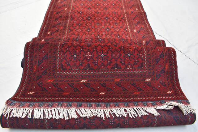 Vintage Afghan Runner Rug Handmade Wool Hallway Carpet - 12.8x2.10 - image 1