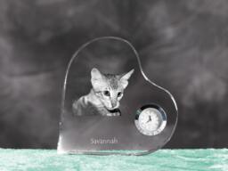 Savannah Cat - Crystal Clock in The Shape Of A Heart With Image Pure-Bred Cat - thumbnail 1