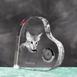 Savannah Cat - Crystal Clock in The Shape Of A Heart With Image Pure-Bred Cat - thumbnail 2
