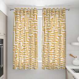 Mustard Yellow Geometric Curtain, Modern Maze Pattern Drape, Contemporary Abstract Design Window Panel, Custom Eyelet Or Rod Pocket Curtain - thumbnail 3