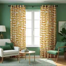 Mustard Yellow Geometric Curtain, Modern Maze Pattern Drape, Contemporary Abstract Design Window Panel, Custom Eyelet Or Rod Pocket Curtain - thumbnail 2
