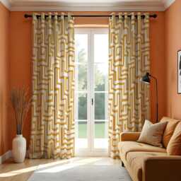 Mustard Yellow Geometric Curtain, Modern Maze Pattern Drape, Contemporary Abstract Design Window Panel, Custom Eyelet Or Rod Pocket Curtain - thumbnail 1