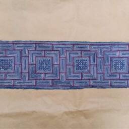 Indigo Dyed Lumbar Pillow Cover - Hemp & Linen, Vintage Hmong Batik - 12x20 - thumbnail 4
