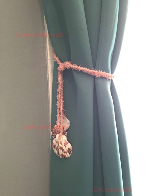 Seashell Curtain Tieback Nautical Cotton Rope, Beach House Decor - image 1
