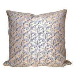 Fortuny Fabric Throw Pillow Cushion Cover in Indigo Blue & Silvery Gold Richelieu Pattern - Made Italy - thumbnail 1