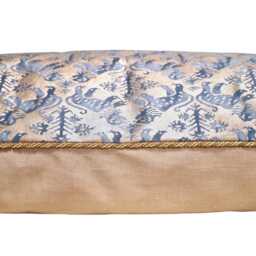 Fortuny Fabric Throw Pillow Cushion Cover in Indigo Blue & Silvery Gold Richelieu Pattern - Made Italy - thumbnail 2