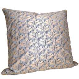 Fortuny Fabric Throw Pillow Cushion Cover in Indigo Blue & Silvery Gold Richelieu Pattern - Made Italy - thumbnail 3