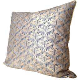 Fortuny Fabric Throw Pillow Cushion Cover in Indigo Blue & Silvery Gold Richelieu Pattern - Made Italy - thumbnail 4