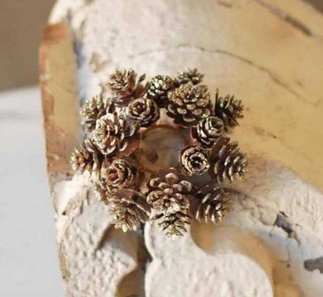 Farmhouse Fall/Christmas Winter Heavy Gold Glitter Taper Candle Ring, Seasonal Holder Decoration 1 In/4.5 Inches - image 1