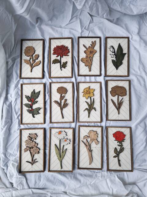 Handmade Birth Month Flower Tile, Framed Wooden Wall Art - image 1