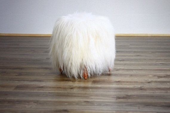 Exclusive Luxury Beautiful Unique Natural, Real Icelandic Sheepskin Stool, Bench, Chair Cover Soft, Long Fur - image 1