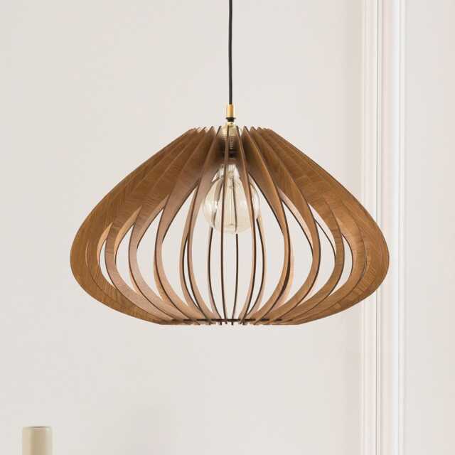 Wooden Pendant Light, Mid Century Warm Oak Chandelier, Dining Room Ceiling Lamp - image 1