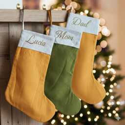 Linen Christmas Stocking With Cuff, Handmade Personalized Stocking, Embroidered Family Matching Gift - thumbnail 3