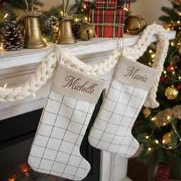 Linen Christmas Stocking With Cuff, Handmade Personalized Stocking, Embroidered Family Matching Gift