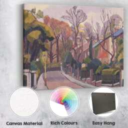 Muted Autumn Park Lane Townscape Expressionist Landscape Canvas Wall Art Print Decor Picture Ready To Hang - thumbnail 2