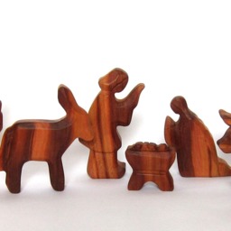 Carved Plum Wood Nativity Set Christmas Manger Scene - thumbnail 2