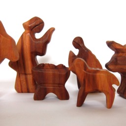 Carved Plum Wood Nativity Set Christmas Manger Scene - thumbnail 3
