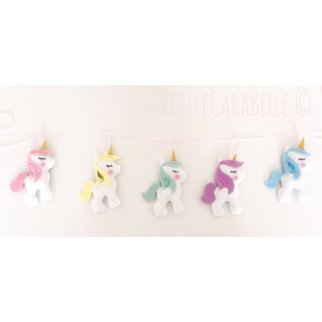 Rainbow Unicorn Garland, Handmade. Pastels With Glittery Horn & Manes. Banner, Nursery Decoration, Little Girls Bedroom, Wall Decor, Art - image 1