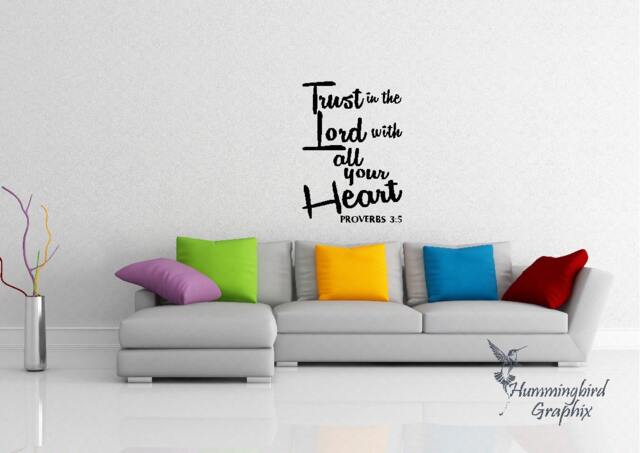 Wall Decal, Trust in The Lord With All Our Heart Proverbs 35, Quote, Bible Verse, Vinyl Sticker Art, Words, Graphic - image 1