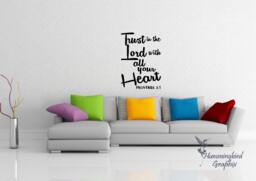 Wall Decal, Trust in The Lord With All Our Heart Proverbs 35, Quote, Bible Verse, Vinyl Sticker Art, Words, Graphic - thumbnail 1