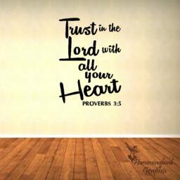 Wall Decal, Trust in The Lord With All Our Heart Proverbs 35, Quote, Bible Verse, Vinyl Sticker Art, Words, Graphic - thumbnail 2