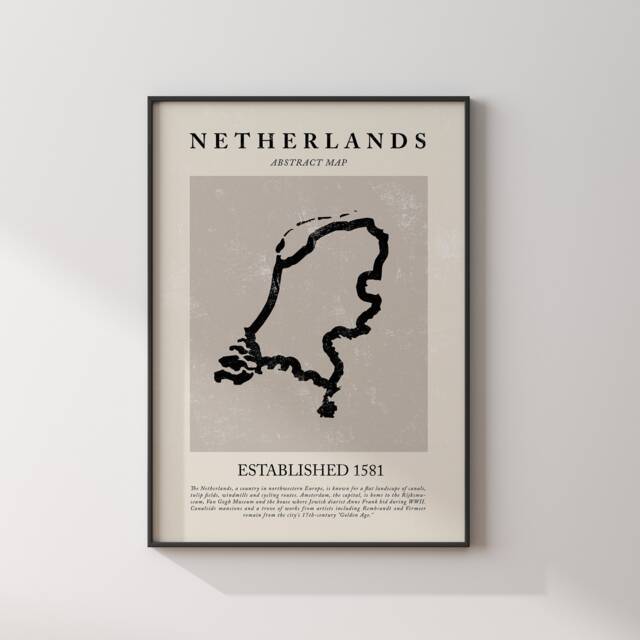 Netherlands Map Vintage Abstract Wall Art Print Picasso + Matisse Inspired Travel Poster - image 1