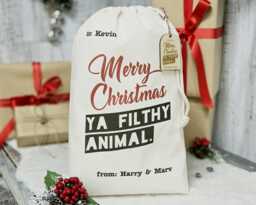 Personalised Home Alone Christmas Stocking, Custom Santa Sack For Adults, Eve Gift Bag Children, Merry Present Sacks - thumbnail 1