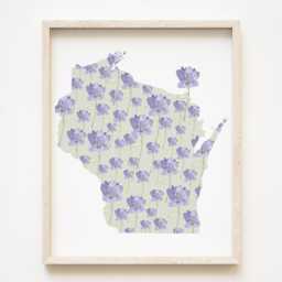 Wisconsin State Flower Map Watercolor Wood Violet - Art Print Wall Mothers Day Gift Graduation Wedding Realtor Moving Floral - thumbnail 1
