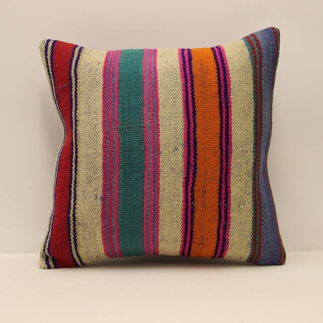 Handwoven Kilim Pillow, 18x18 Turkish Vintage Pillow, Throw Pillow, Boho Pillow, Kilim Cushion Cover, Boho Pillow 4Kbf-529 - image 1