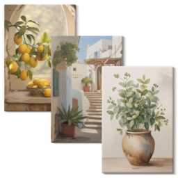 3 Piece Canvas Set - Lemons in A Vase & Plants White Architecture, Yellow Print On Canvas, Flowers Wall Decor - thumbnail 2