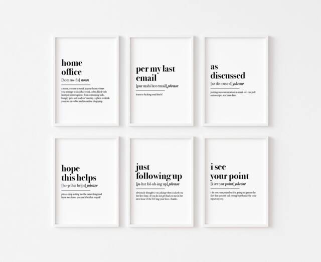 Home Office Set Of 6 Prints - Funny Print Decor Wall Art Work From Definition Email