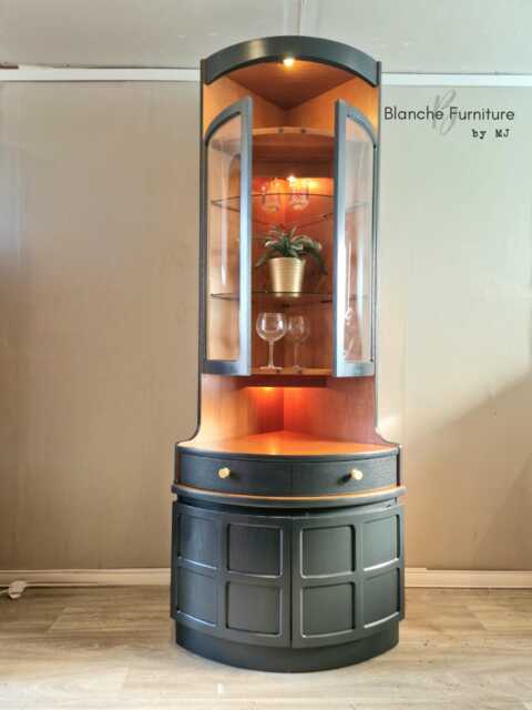 Tall Nathan Mid Century Modern Corner Drinks Cabinet - Dark Grey Cocktail Bar Unit - image 1