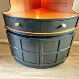 Tall Nathan Mid Century Modern Corner Drinks Cabinet - Dark Grey Cocktail Bar Unit - thumbnail 4