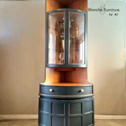 Tall Nathan Mid Century Modern Corner Drinks Cabinet - Dark Grey Cocktail Bar Unit - thumbnail 3