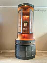 Tall Nathan Mid Century Modern Corner Drinks Cabinet - Dark Grey Cocktail Bar Unit