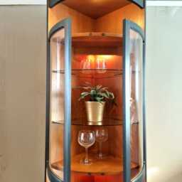 Tall Nathan Mid Century Modern Corner Drinks Cabinet - Dark Grey Cocktail Bar Unit - thumbnail 2