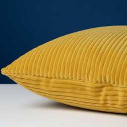 Decorative Luxury Ochre Yellow Corduroy Cushion Cover Pillowcase 45x45cm - 18x18 Jumbo Cord Invisible Zip - Sunflower - thumbnail 2