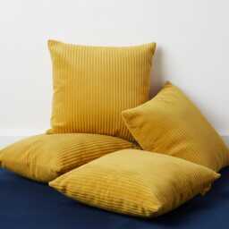 Decorative Luxury Ochre Yellow Corduroy Cushion Cover Pillowcase 45x45cm - 18x18 Jumbo Cord Invisible Zip - Sunflower - thumbnail 3
