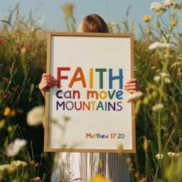 Set Of 2 Bible Verse Prints, Trust in The Lord, Faith Can Move Mountains, Christian Wall Art, Sunday School Decor, Scripture Rainbow Prints - thumbnail 2