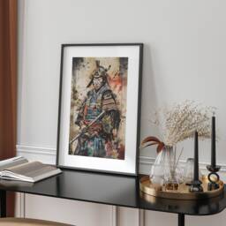 Samurai Warrior Textured Illustration Wall Art Print Japanese Style Beige Multicolour Modern Home Decor Gift For Bedroom Living Room Office - thumbnail 1