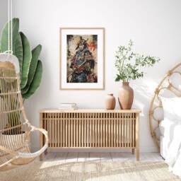 Samurai Warrior Textured Illustration Wall Art Print Japanese Style Beige Multicolour Modern Home Decor Gift For Bedroom Living Room Office - thumbnail 3